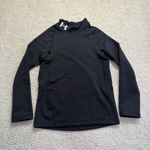 Under Armour Cold Gear Fitted Long Sleeve Shirt Mock Neck YSM Youth Small Black